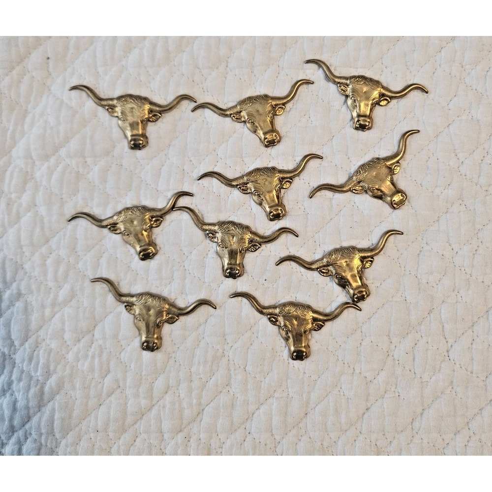 Brass‎ tone metal longhorn steer head crafting lot of 10 pcs